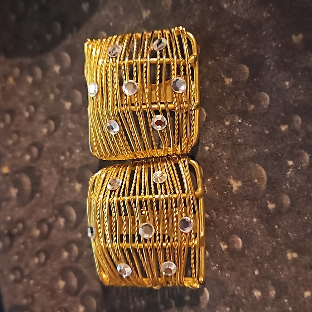 Goldtone Square Rhinestone Clip Earrings